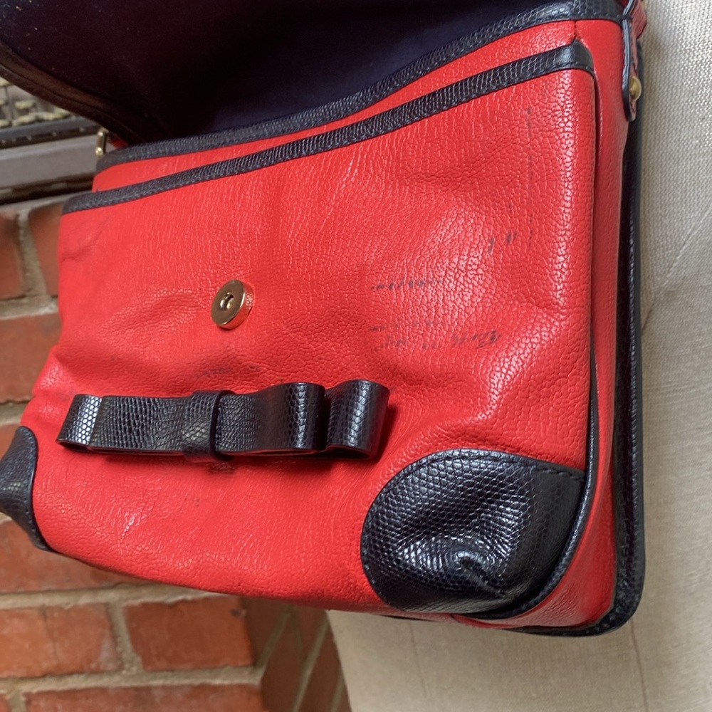 Anthropologie Red leather bow shoulder bag - Picture 6 of 9